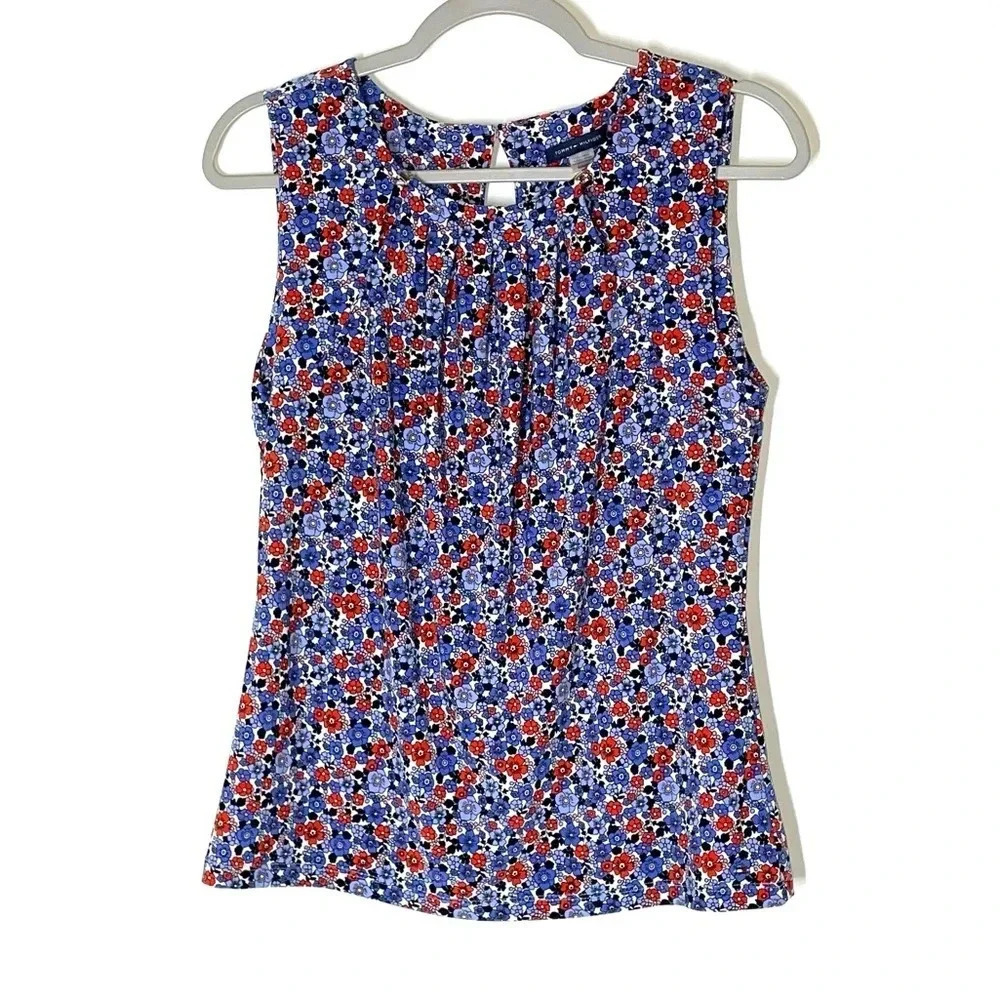 Tommy Hilfiger Floral Red Blue Sleeveless Blouse Size Medium